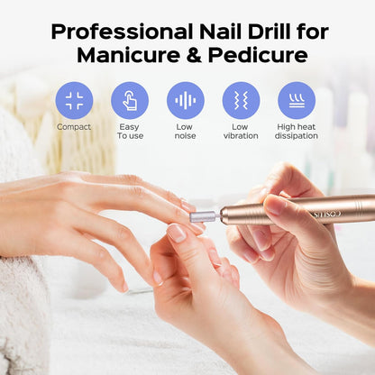 COSLUS Portable Electric Nail Drill Machine for Acrylic Gel Dip Power Nails, Manicure and Pedicure Polish Kit with Bits Sanding Bands, Suitable for Home Salon, Gold