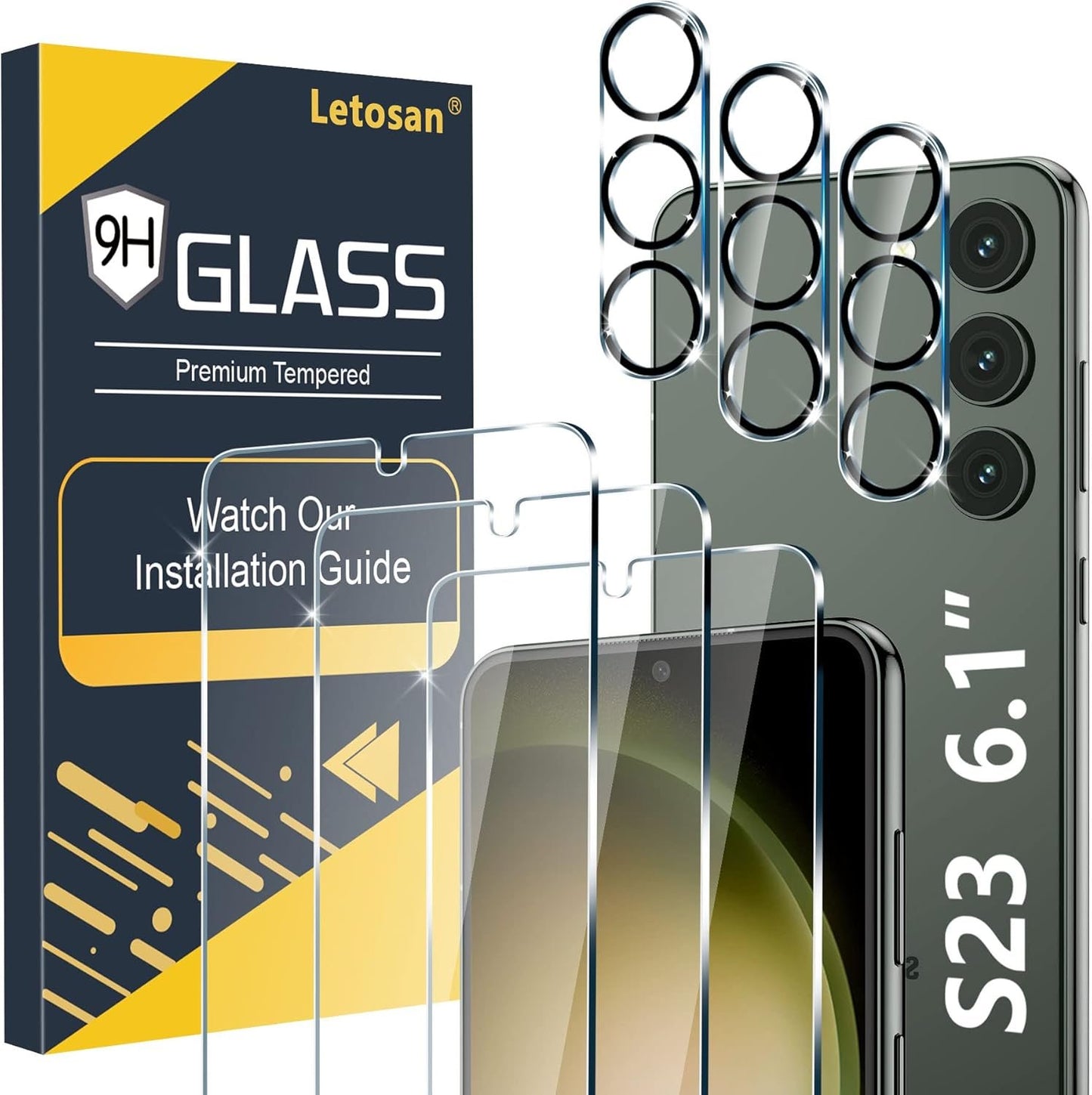 [3+3 Pack] Glass Screen Protector for Samsung Galaxy S23 5g, 9H Tempered glass, Ultrasonic Fingerprint Support, HD Clear, Anti Scratch Bubble Free for Galaxy S23 glass Screen Protector