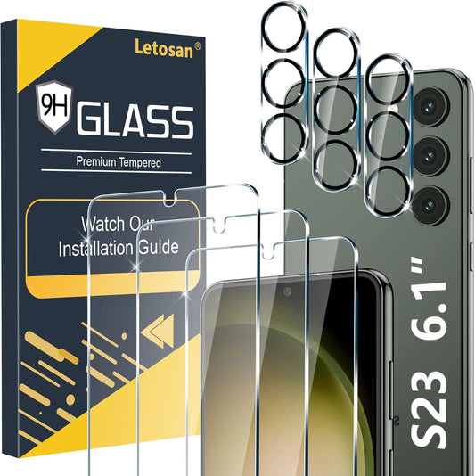 [3+3 Pack] Glass Screen Protector for Samsung Galaxy S23 5g, 9H Tempered glass, Ultrasonic Fingerprint Support, HD Clear, Anti Scratch Bubble Free for Galaxy S23 glass Screen Protector