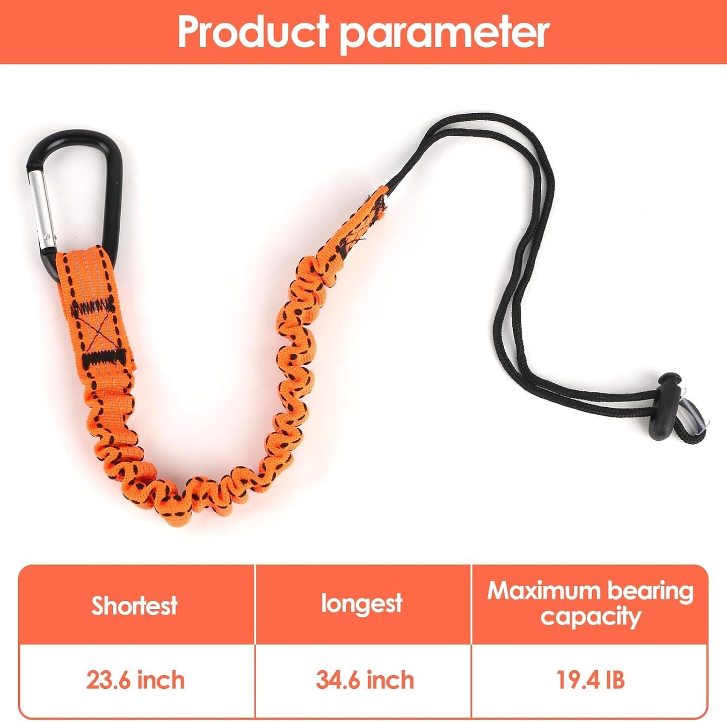 5PCS Retractable Tool Lanyards Reflective Safety Tool Leash with Aluminum Buckle Adjustable Loop End Shock Absorbing Tool Fall Protection Equipment, 23.6inch