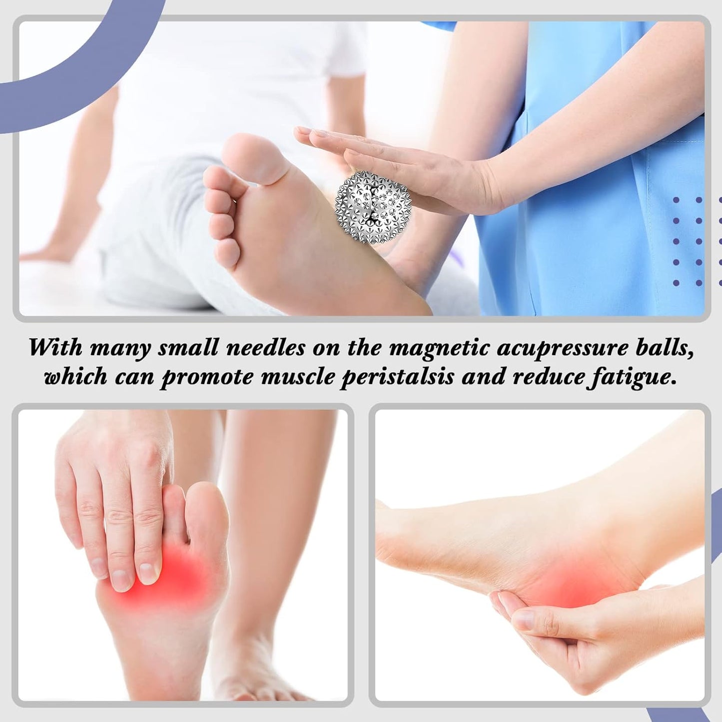 6 Pieces Massage Ball Hedgehog Balls for Muscle Recovery Magnetic Balls for Acupuncture Hand Therapy Stress Relief Diameter 32 mm 47 mm 56 mm (Silver)