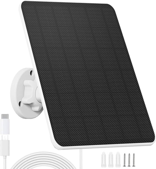 Mozzoom Solar Panel for Security Camera, 4W 5V Solar Panel with USB C Micro USB Port, Portable Solar Panel with IP65 Waterproof for Rechargeable Battery Powered Outdoor Camera (1 Pack)