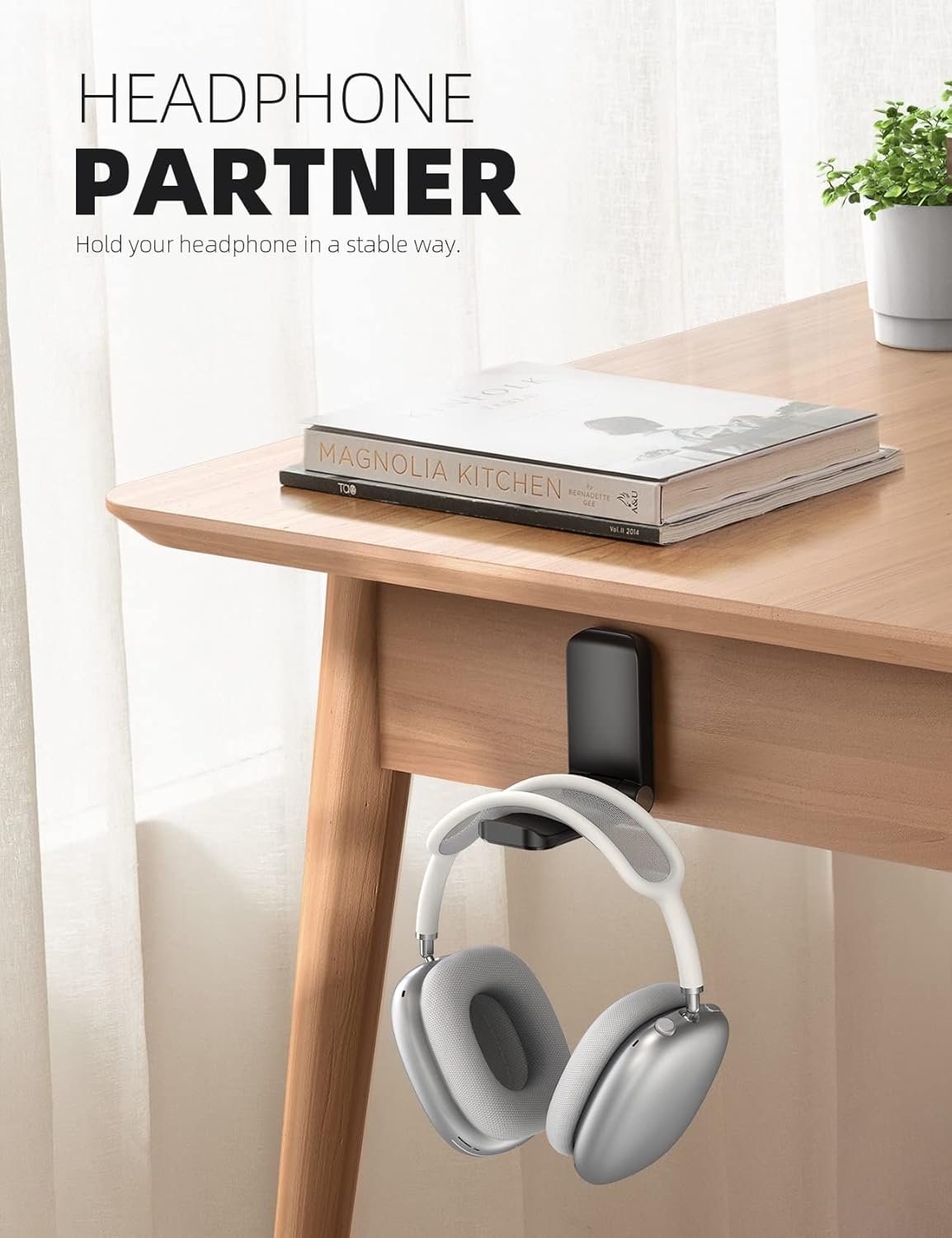 Lamicall Headphone Stand, Sticky Headset Hanger - Adhesive Headphone Holder Hook Mount, Headset Stand Holder Clip Under Desk, Earphone Clamp for Airpods Max, HyperX, Sony, Sennheiser, Black