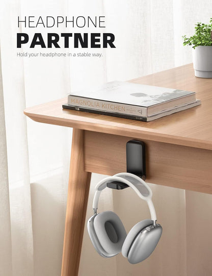 Lamicall Headphone Stand, Sticky Headset Hanger - Adhesive Headphone Holder Hook Mount, Headset Stand Holder Clip Under Desk, Earphone Clamp for Airpods Max, HyperX, Sony, Sennheiser, Black