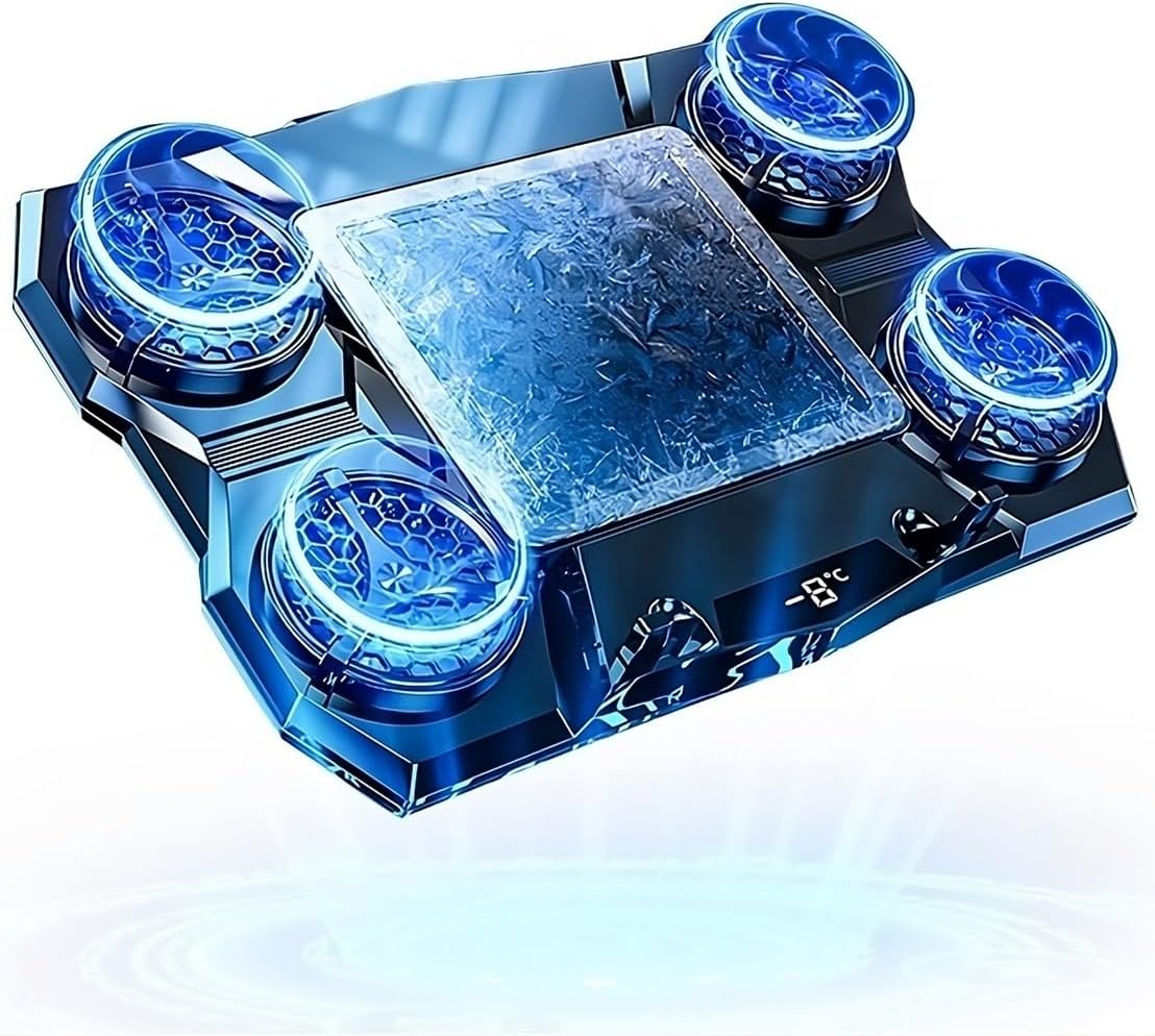Gaming Laptop Cooler Semiconductor Stand Dual-Mode Thermoelectric & Fan System Notebook 12-17” Cooling Pad with RGB, Phone Holder, Adjustable Speed, 2-Port USB Hub - Conquer Lag, Stay Cool