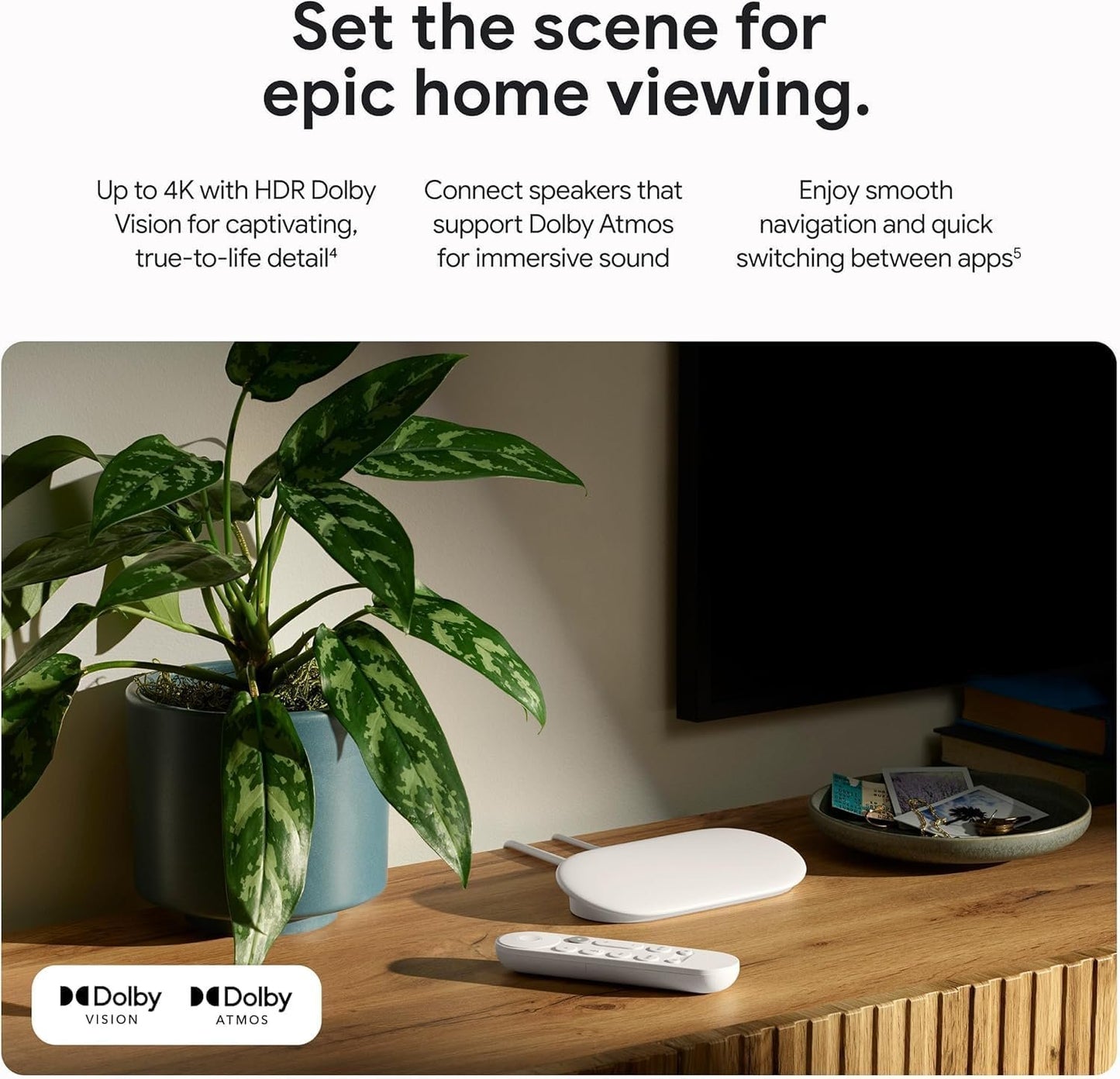 Google 4K TV Streamer - Fast Streaming Entertainment in 4K with HDR, Porcelain