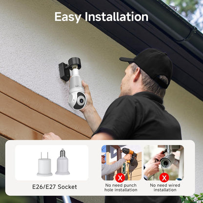 2K Light Bulb Security Camera Outdoor, 5G&2.4G WiFi Wireless Cameras for Home Security with Adjustable LED Lights, IPX6 Waterproof, 360° Motion Tracking and AI Human Detection -1 Pack