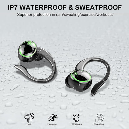 Wireless Earbuds, Bluetooth 5.4 Headphones Sport, Wireless Earphones HiFi Stereo Sound with Noise Canceling Mic, 50H Bluetooth Earbuds with EarHooks, IP7 Waterproof Ear Buds for Sports Workout/Running