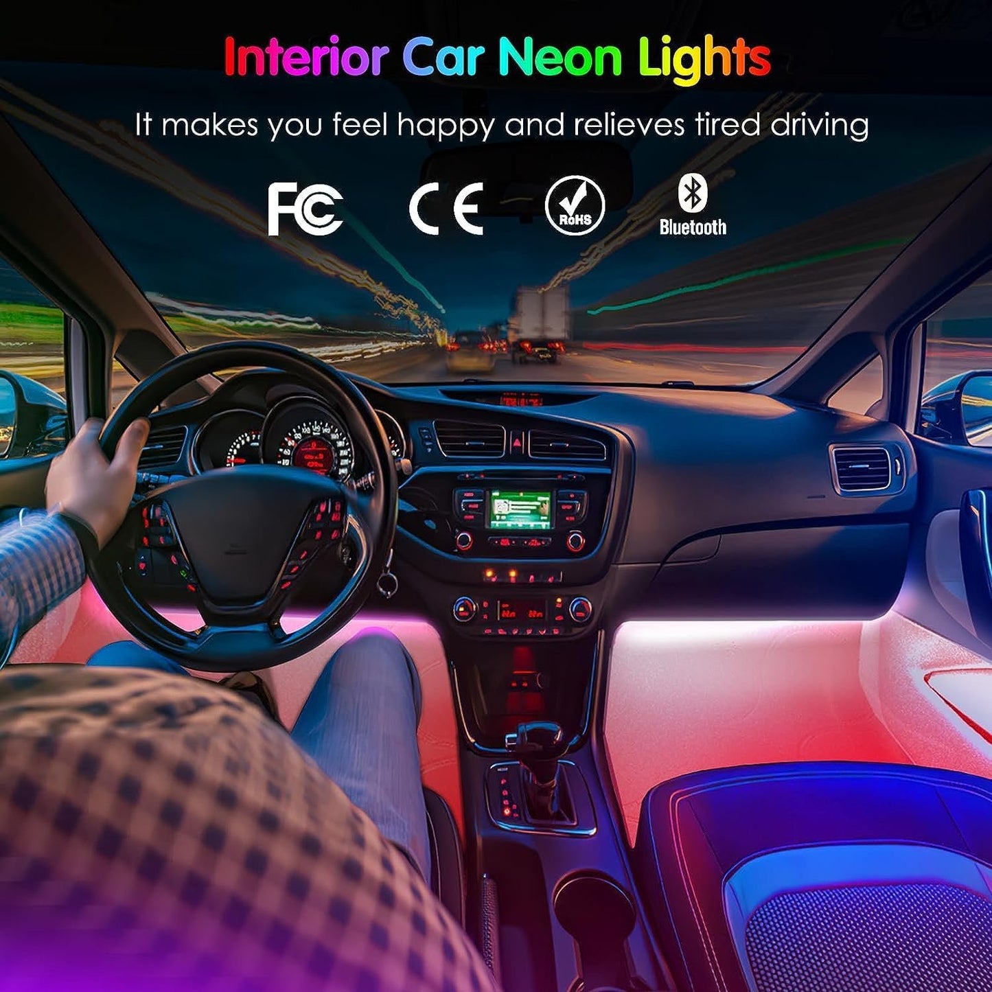 Keepsmile Car Accessories Interior Car LED Lights with Remote and APP Control Music Sync Color Change Under Dash RGB Car Lighting with Car Charger 12V 1A LED Lights for Car
