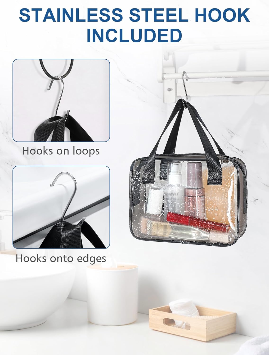 MOCOCITO Transparent Travel Cosmetic Case - Travel Bottles Set for Airplane 5 Pieces 100 ml Liquid Containers, Transparent, Toiletry Bag, for Cosmetics, Black, A