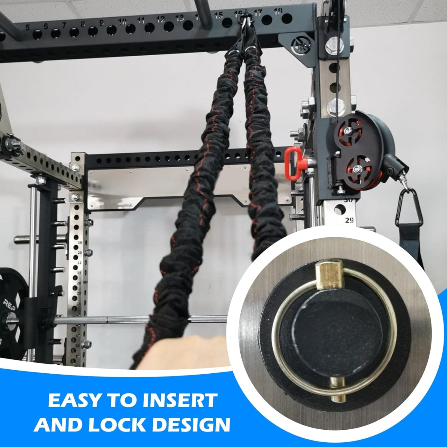 1 Pair Squat Rack Attachments for Elastic Band, Alloy Steel Power Rack Attachments for Home Fitness Gym Equipment Accessories, Fits on 3X3 with 1" Hole