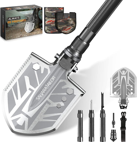Sahara Sailor Survival Shovel Axe, Indestructible Camping Shovel Axe & Hatchet - 4 Thicken Extension Handles, 20-39.5 Inch High Carbon Survival Camping Gear and Equipment for Camping, Backpacking