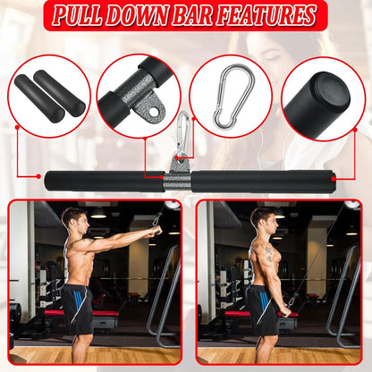 Taeku LAT Pulldown Bar, LAT Straight Bar with Handle for Pulley Cable Machine Triceps Pushdown Bar Accessories for Home Gym Fitness