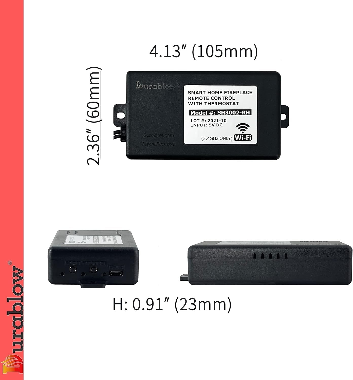 Durablow SH3002D-RH On/Off Dual WiFi (2.4G+5G) Gas Fireplace Remote Control for Millivolt Valve, Smart Home, Works with Alexa, Google Home (Timer + Wireless Thermostat + Programmable + Remote Handset)