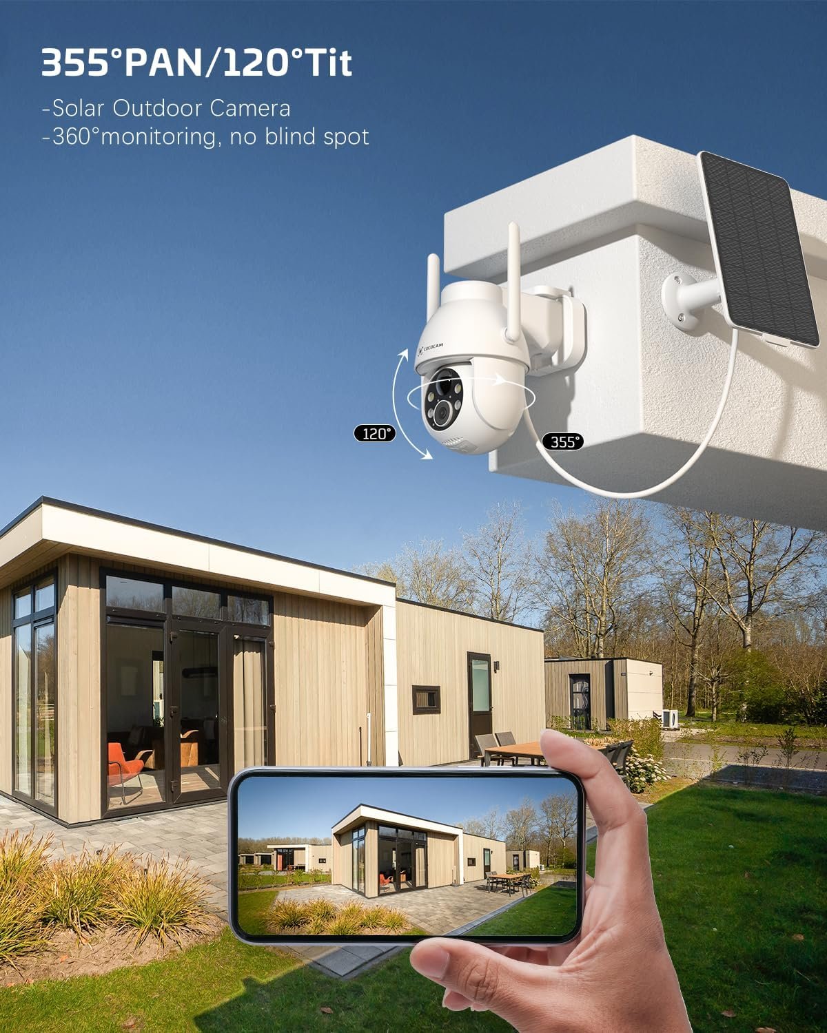 COCOCAM 2PCS Solar Camera Outdoor Wireless, 2K PTZ 2.4GHz Wi-Fi, Home Security, AI Motion Detection, Color Night Vision, 2-Way Audio, IP66, Cloud
