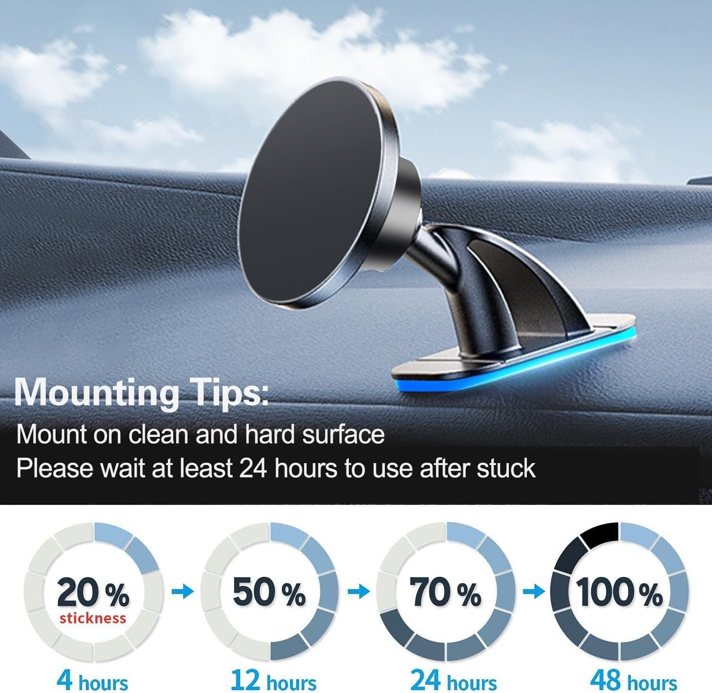 3M Sticky Adhesive Replacement for Magnetic Dashboard Car Mount Holder Base, volport 5 Pack Rectangle Heat Resistance Double Side Tape VHB Sticker Pads for Dash Magnet Phone Mounts & Ring Grip Socket