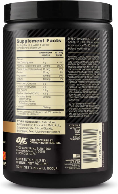 OPTIMUM NUTRITION Gold Standard Pre Advanced, Strawberry Mango Daiquiri, 400g, 20 Servings