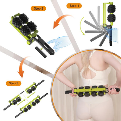 CSGGJR 8-Roller Detachable Fascia Massage Stick – Deep Tissue Massager for Back, Arms, Legs & Abdomen – Full Body Fascia Blasting Tool for Muscle Recovery, Circulation Boost & Cellulite Reduction