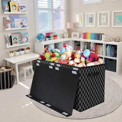 Toy Chest Box Organizer Bins for Boys Girls, Kids Large Collapsible Storage Box Container Sturdy with Fabric Flip-Top Lid & Handles for Clothes, Blanket, Nursery, Playroom, Bedroom, (Black)