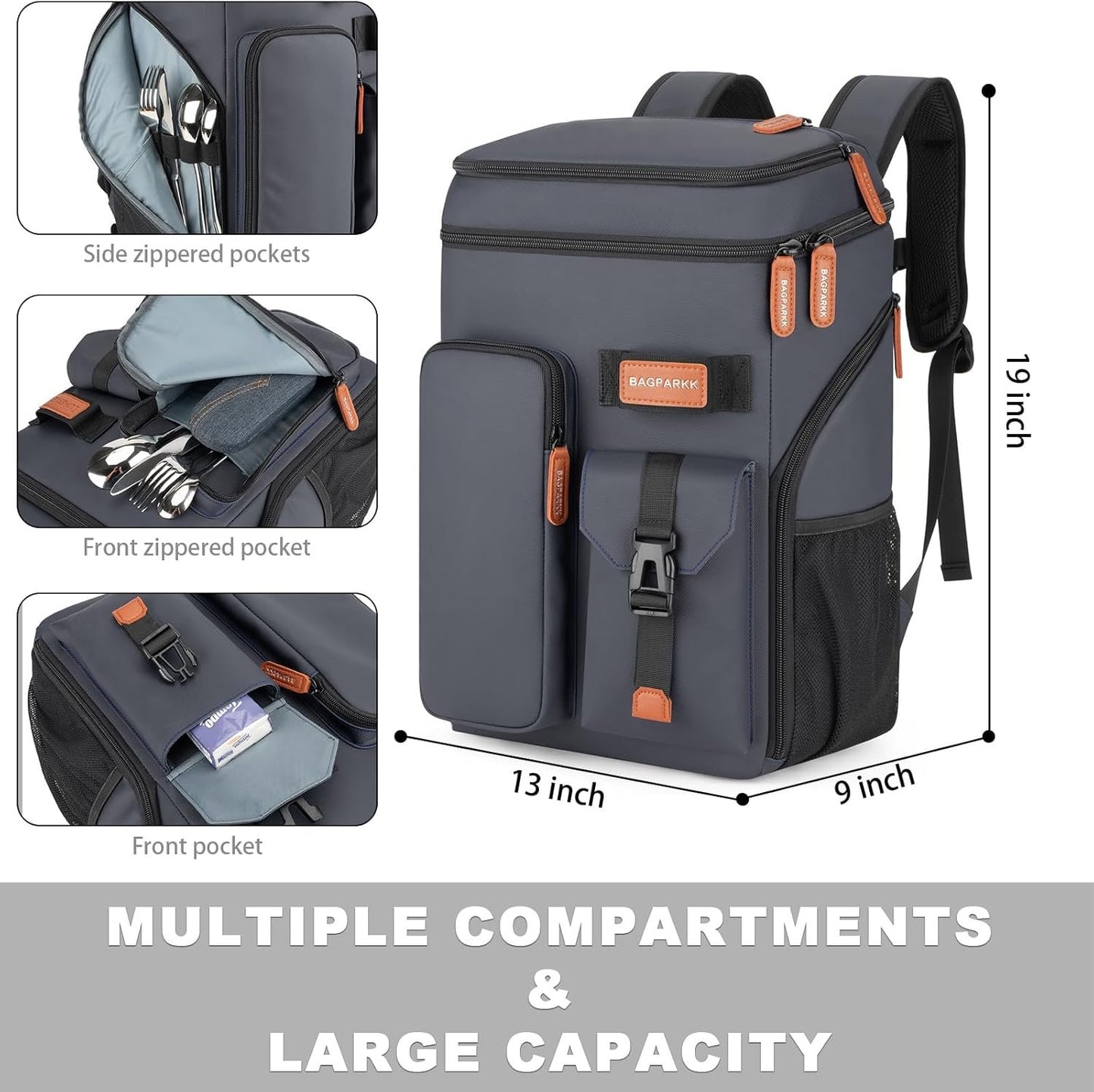 BAGPARKK Insulated Cooler Backpack,33 Cans Multifunctional Double Deck Leakproof Cooler Bag with Sternum Strap,Large Capacity Lightweight Travel Camping Beach Backpack
