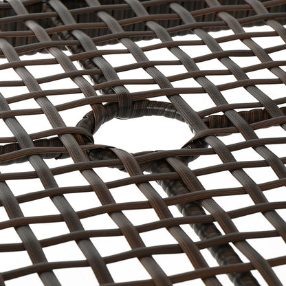 Round Patio Table,Wicker Rattan Table with Glass Tabletop,Outdoor Dining Table with Umbrella Hole for Garden,Balcony,Antique Brown