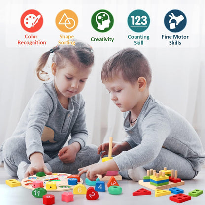 Qizebaby Toddlers Montessori Wooden Toys for Boys Girls Age 2 3 4 Year Old,Baby Toy Learning Musical Setsï¼ŒShape Sorting Toys Gifts for Kids 2-4, Wooden Preschool Learning Fine Motor Skills Game