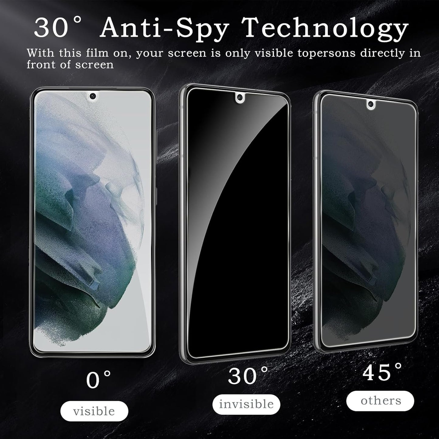 Privacy Screen Protector for Samsung Galaxy S21 5G, Shatterproof Tempered Glass Accessories, Anti Spy Tempered Glass Film, Case Friendly Ultra Resistant 9H Hardness Anti-Glare HD Black -2 Pack