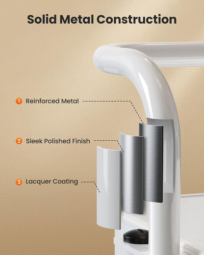 3-Tier Rolling Utility Cart, Multifunctional Metal Organization Storage Cart with 2 Lockable Wheels for Office, Home, Kitchen, Bedroom, Bathroom, Laundry Room by Pipishell (White)