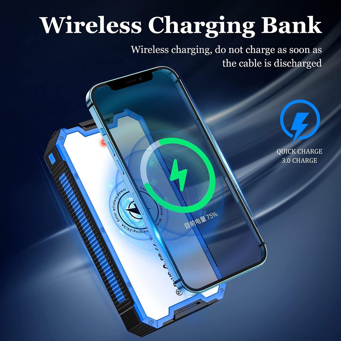 Solar Portable Power Bank 6 Mobile Phones at The Same Time 36800mA Solar Charger with LED Camping Lights High-Capacity External Battery Pack Wireless Portable Charger Outdoor Camping (Blue)