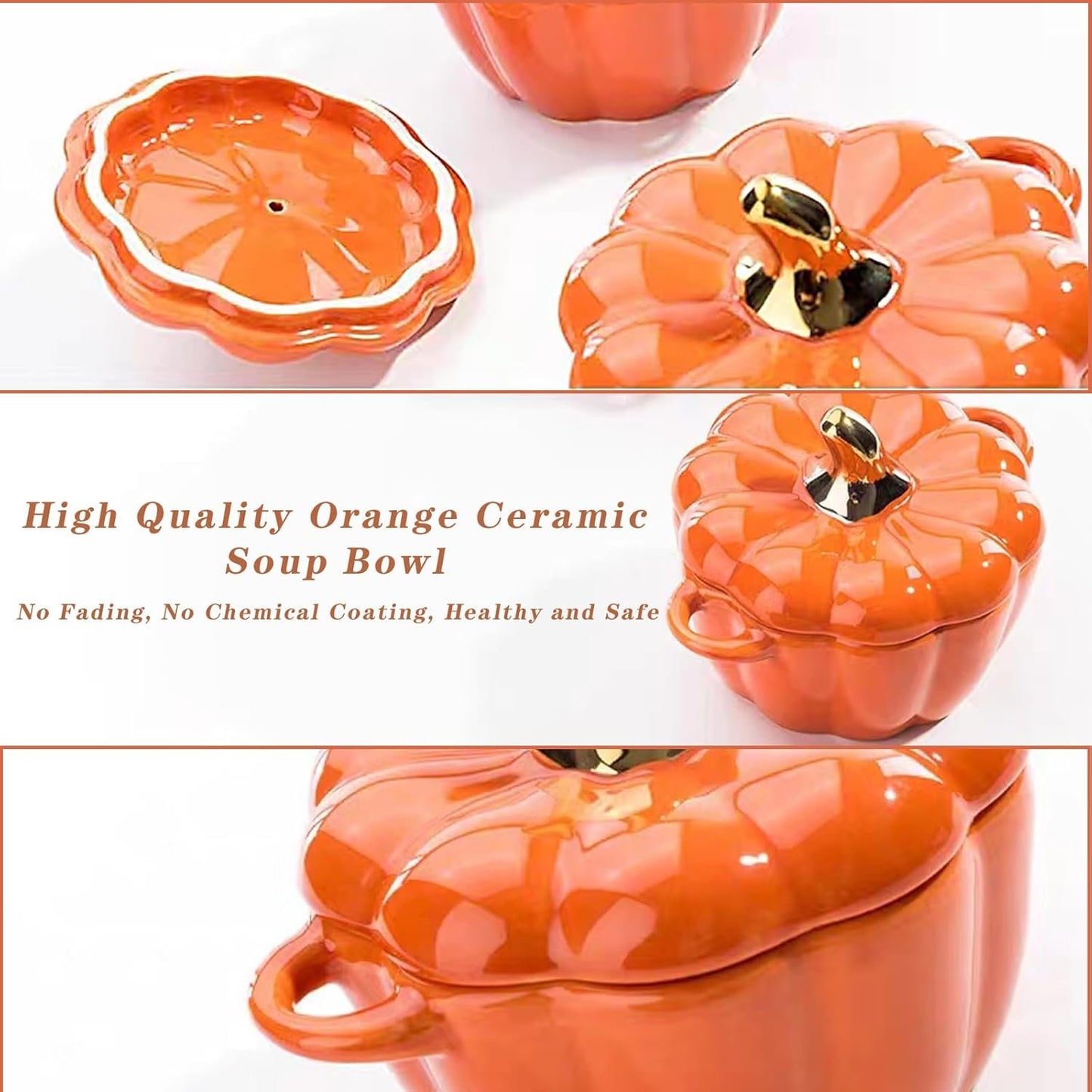 Dutch Oven Pot With Lid, Pumpkin-Shaped Pottery Dessert Saucepan, Mini Baking Dish Cute Bowl, Covered Ceramic Stockpot, Casserole (Orange)