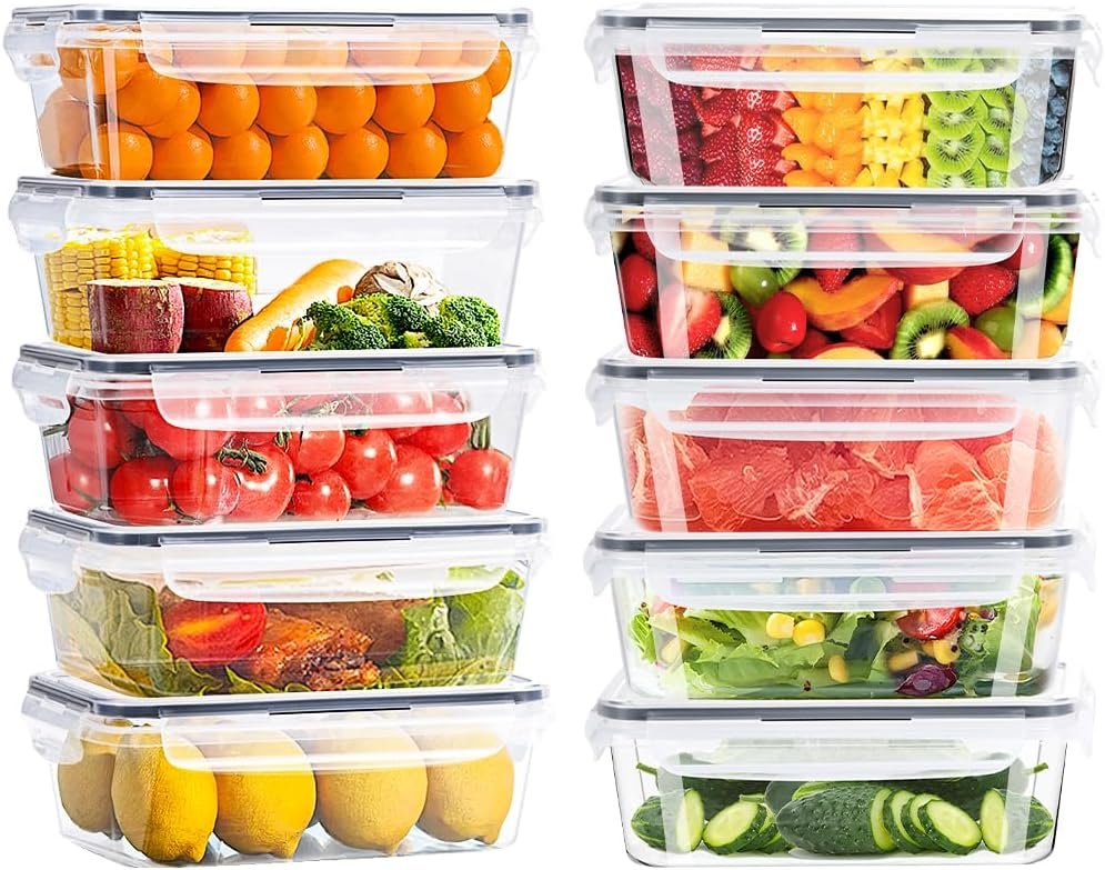 ZUNI 10 PCS Food Storage Containers with Lids Airtight (10 Lids &10 Containers), Plastic Meal Prep Containers for Home & Kitchen, BPA-Free, Leak Proof, Microwave/Dishwasher Safe with Labels & Pen