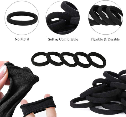 ILamourCar 50 Pieces Women's Hair Elastics, Black Cotton Hair Bands, No-Metal Hair Bands Perfectly Suitable for Women and Girls