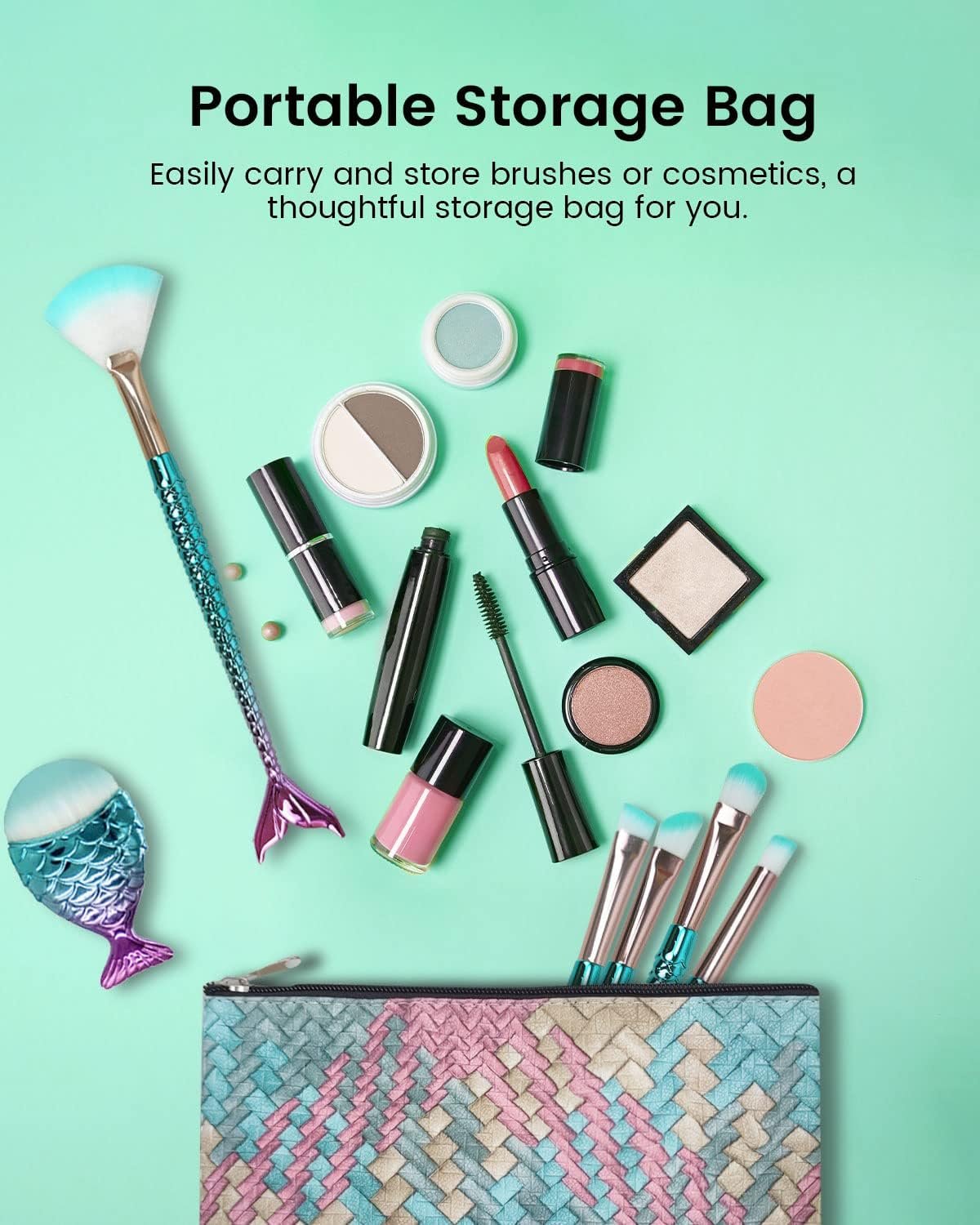 Mermaid Makeup Brushes Set, NIZIYI 11PCS Make Up Foundation Powder Cream Eyebrow EyeShadow Eyeliner Lip Blush Concealer Kabuki Beauty Brushes with Bag for Girls Toys Christmas & Birthday