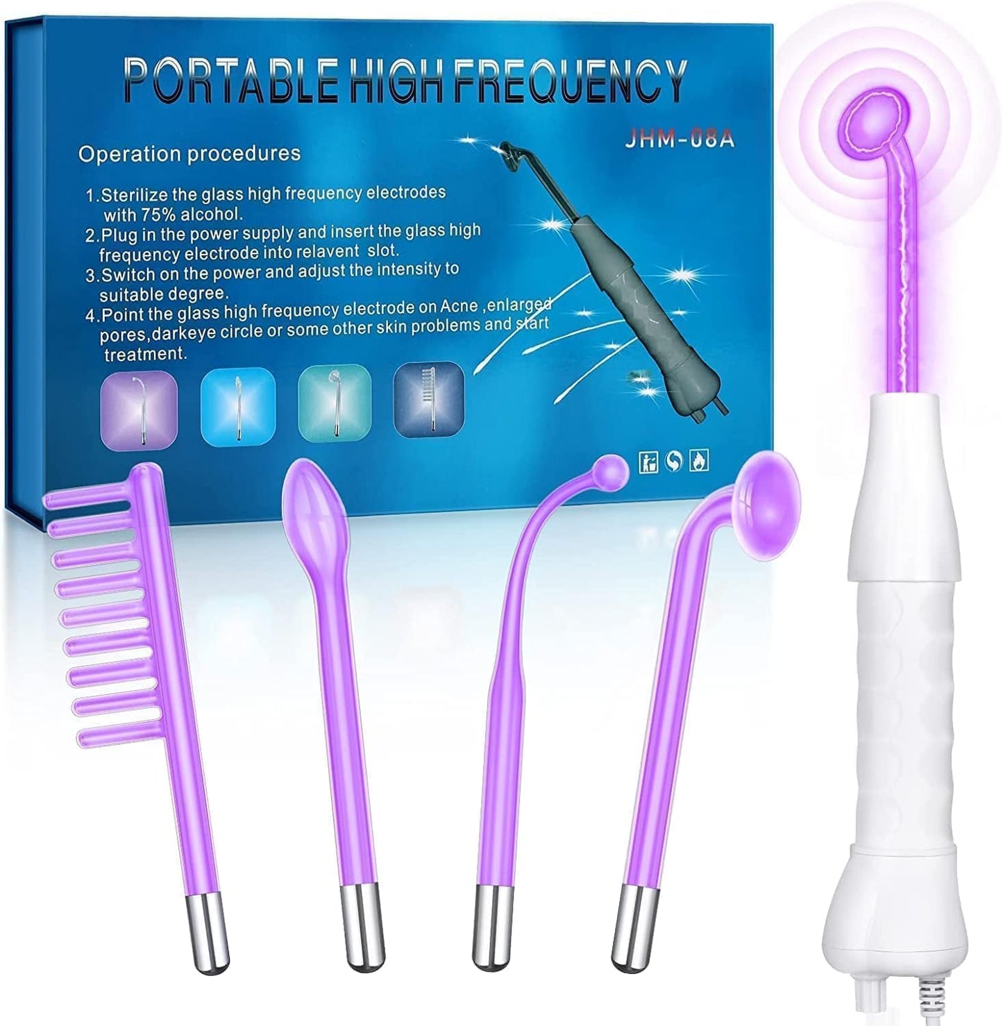 PFATURKHN Handheld Red Light Electrotherapy High Frequency Cosmetology Instrument,Portable 5 in 1 High Frequency Facial Machine,Anti-Aging Skin Care Device for Acne, Wrinkles & Hair Growth