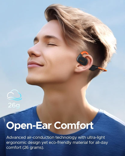 truefree F2 Open-Ear Headphones, Air Conduction Bluetooth 5.3 Wireless Headset for Sports, Four Microphones Clear Calls, 15 Hours of Playtime, 16.2mm Enhanced Bass, Multipoint Connection, Black