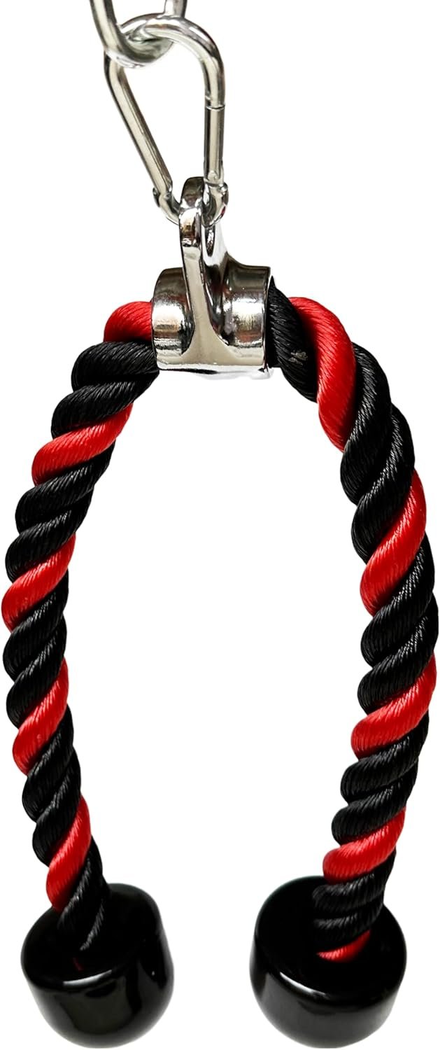 Deluxe Tricep Rope Pull Down - 27 INCH Rope Length, Easy to Grip & Non Slip Cable Attachment