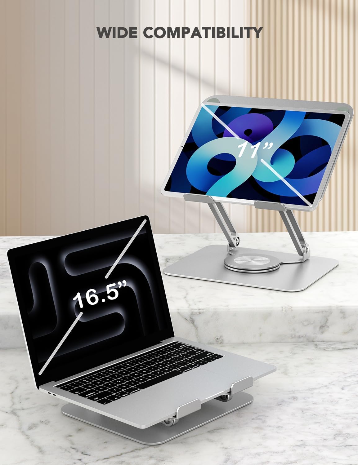 PHOCAR 360° Rotating Laptop Stand for Desk, Aluminum Foldable Laptop Holder, Adjusutable Laptop Riser Compatible with MacBook Air/Pro, DELL, Surface, HP, Acer, ASUS, Lenovo, Victus, up to 16''