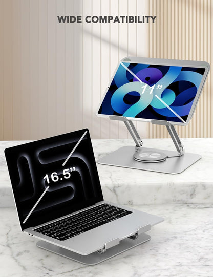 PHOCAR 360° Rotating Laptop Stand for Desk, Aluminum Foldable Laptop Holder, Adjusutable Laptop Riser Compatible with MacBook Air/Pro, DELL, Surface, HP, Acer, ASUS, Lenovo, Victus, up to 16''