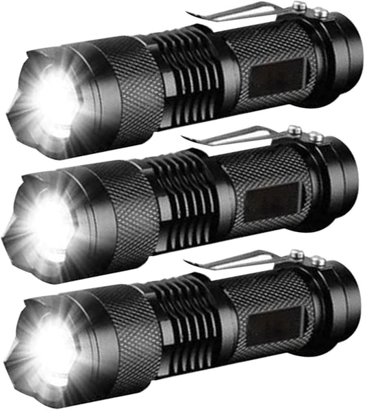 LED Flashlight Mini Flashlight 300 Lumen Portable Tactical Zoomable Pocket Flashlight Light Adjustable Focus for Kids Camping Emergency Travel Hiking Flashlight Lights（3 Pack）