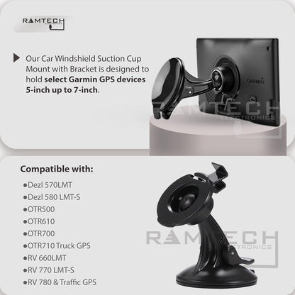 Ramtech Car Windshield Suction Mount Holder for Garmin Dezl 570 570LMT 580 LMT-S GPS - SCR