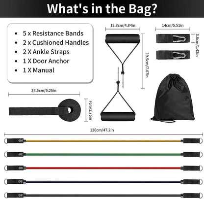 11-Piece Resistance Band Set with Handles & Door Anchor – TPE Fitness Ropes for Full-Body Workout – Includes Foot Straps, Storage Bag & Accessories – Home Gym Strength Training