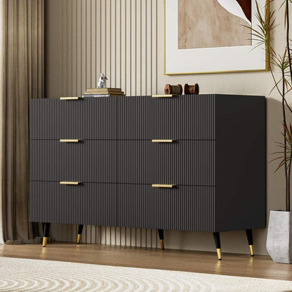 KOMHTOM Black Bedroom Chest of Drawers Multi-Purpose Cabinet Modern Entrance Cabinet with Gold Legs and Handles Bedroom Furniture