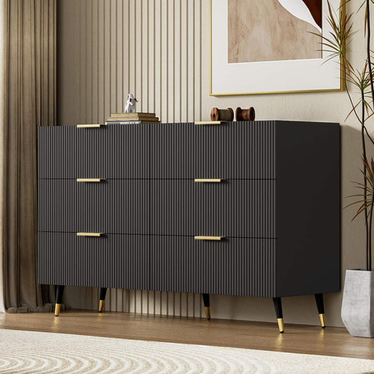 KOMHTOM Black Bedroom Chest of Drawers Multi-Purpose Cabinet Modern Entrance Cabinet with Gold Legs and Handles Bedroom Furniture