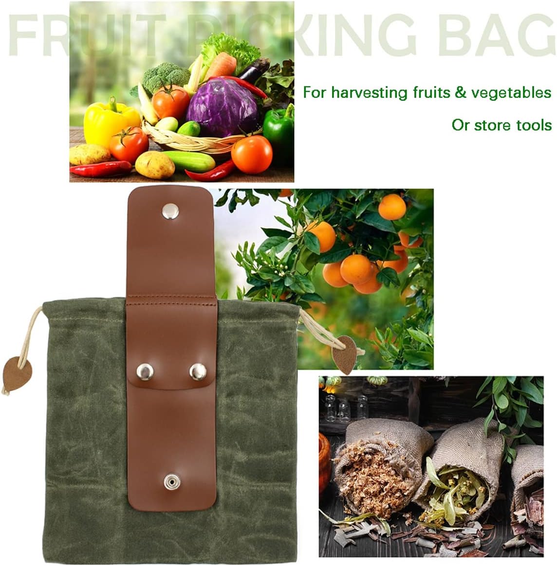 Asenie Foraging Bag Waxed Canvas Collapsible Outdoor Camping Foraging Pouch Mushroom Storage Water Resistant Leather Bushcraft Belt Tinder Dump Pouchs Brown for Travel Camping Hiking (Bag Only)