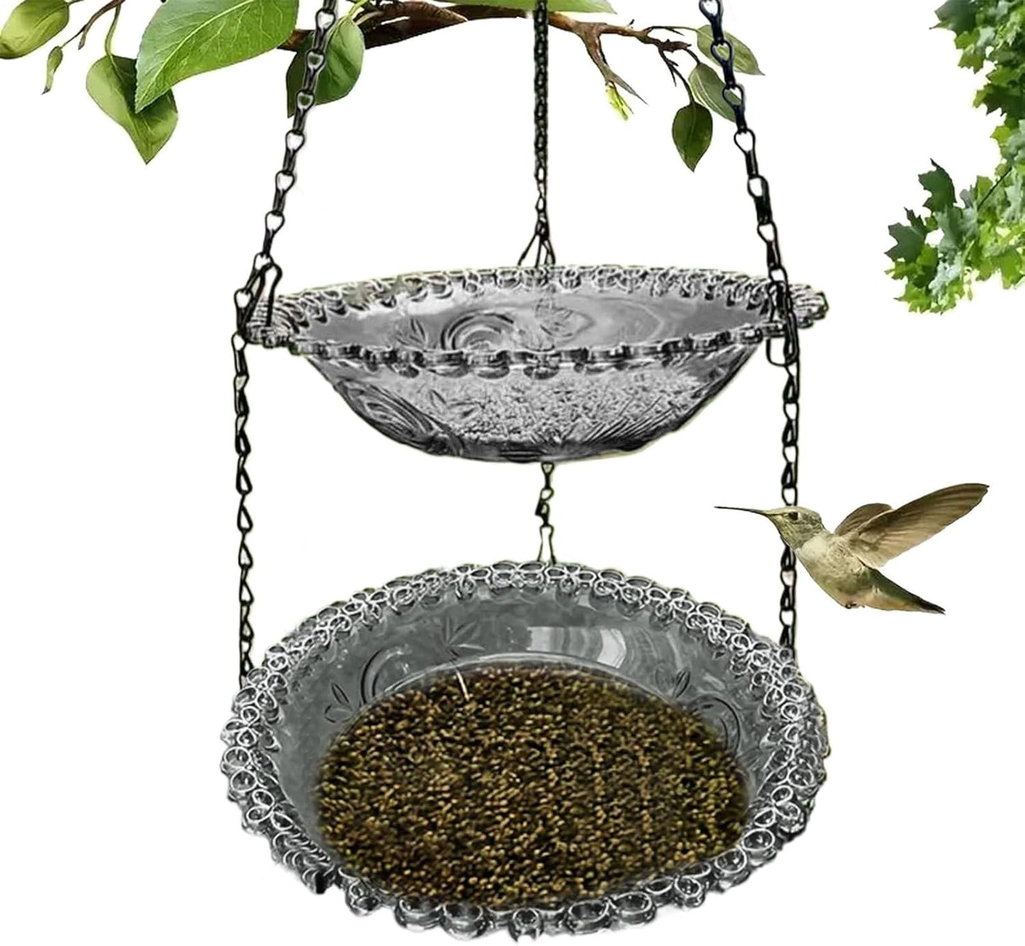 Mangiatoia per uccelli – Vasca per uccelli sospesa – Fontana per uccelli – Ciotola per bere e mangiare per uccelli – Accessorio per gabbia da appendere per giardino, cortile, terrazza, patio