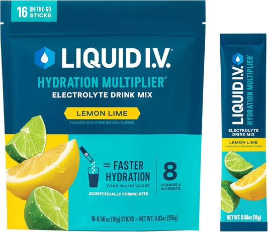 Liquid I.V. Hydration Multiplier, Electrolyte Powder, Easy Open Packets, Supplement Drink Mix (Lemon Lime, 16 Count)