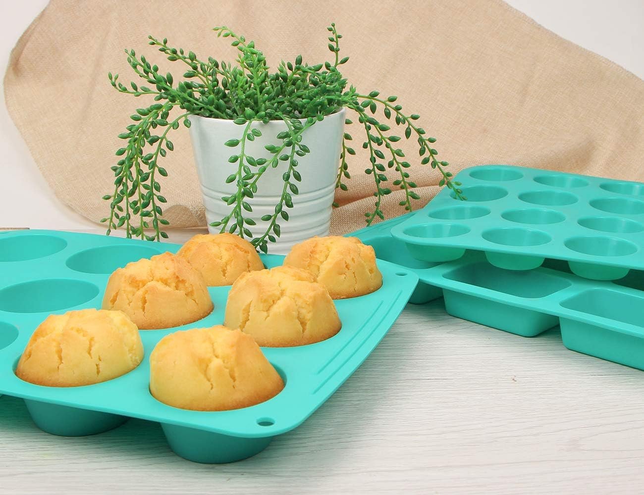 Webake Baking Pans Set of 3 Include Silicone Muffin Tin Pan, Mini Cupcake Pan, Mini Loaf Brownie Pan, Bakeware Combo Set