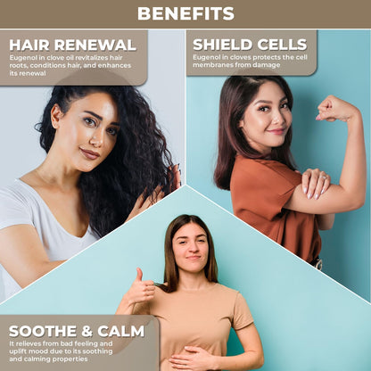 100% Pure & Natural Clove Oil for Hair Care, Oral Care, Aromatherapy and Resistant Support | Strong, Spicy Aroma | Clove Essential Oil Diffuser