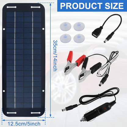 Fxvhojq Solar Trickle Charger, Waterproof 30W12V Solar Panel Kit, Portable Solar Powered Charger Kit with 4 Suction Cups, High-Efficiency Car Battery Charger for Car RV Boat Motorcycle 13.7 * 4.9inch