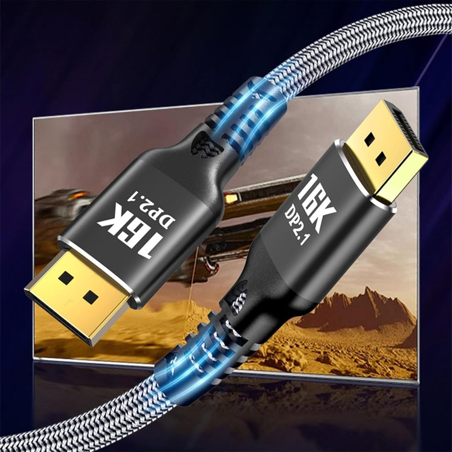 Azxcvbnm DisplayPort 2.1 Cable 16K@30Hz 10K@60Hz Gaming Display Cable for Video Streaming for Gamers and Designers